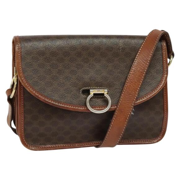 CELINE Macadam Canvas Shoulder Bag Pvc Leather Brown Gold - Picture 1 of 13